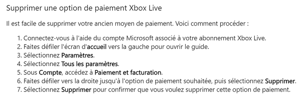 supprimer carte Xbox Live
