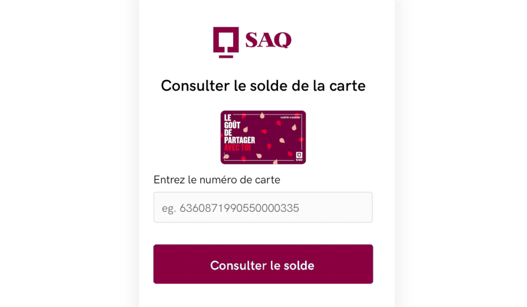 Solde carte cadeau SAQ - Vérification du solde