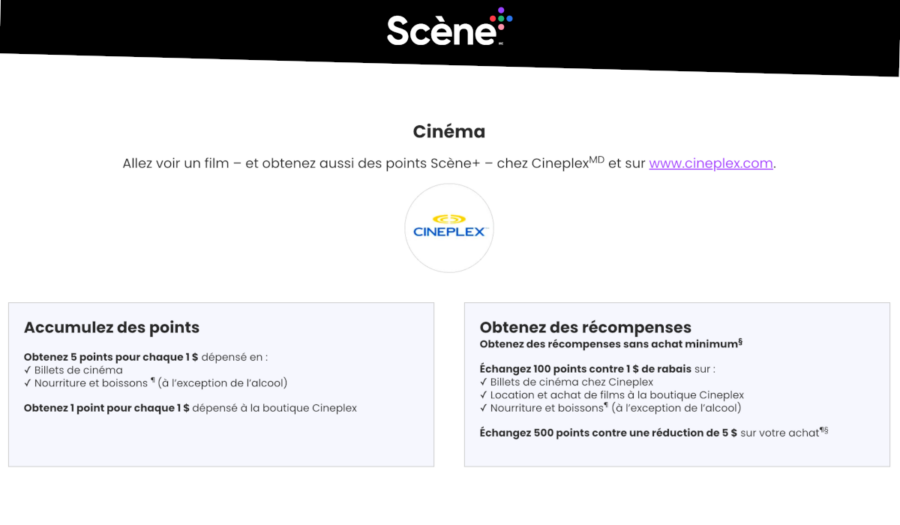 récompenses programme Scène+ Cineplex