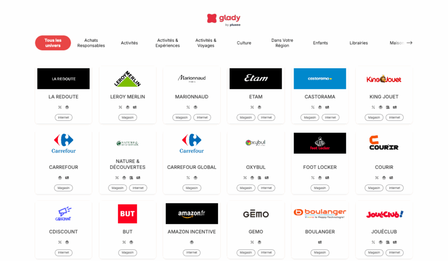 liste des enseignes carte glady
