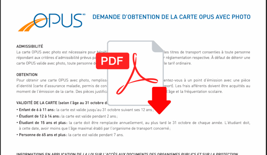 formulaire demande carte OPUS étudiant à télécharger